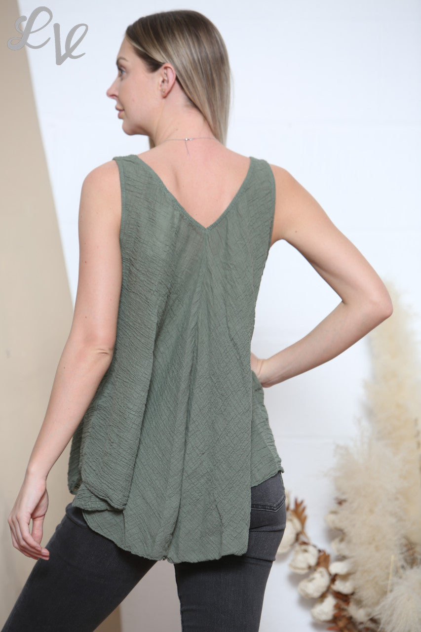 Ladies Plain Sleeveless Vest Top Khaki