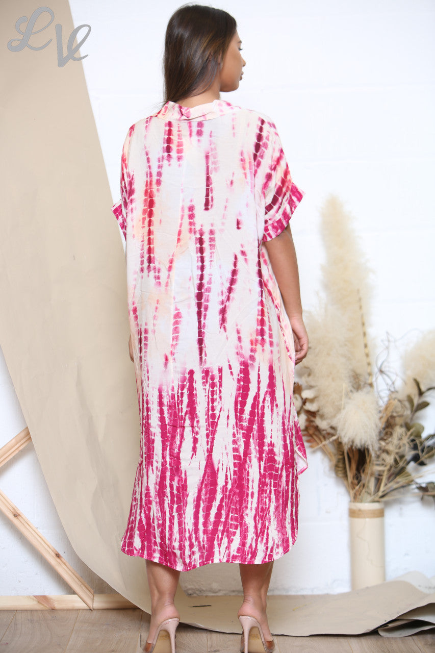Dames Tie-dye Overhemdjurk Cerise