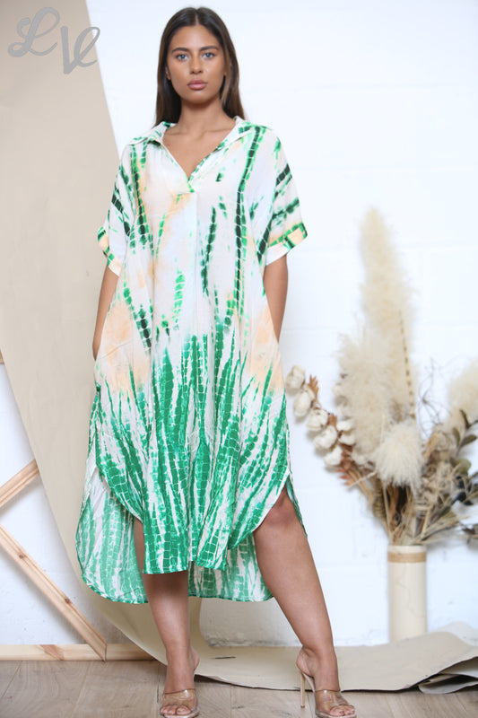 Dames Tie Dye Overhemdjurk Groen