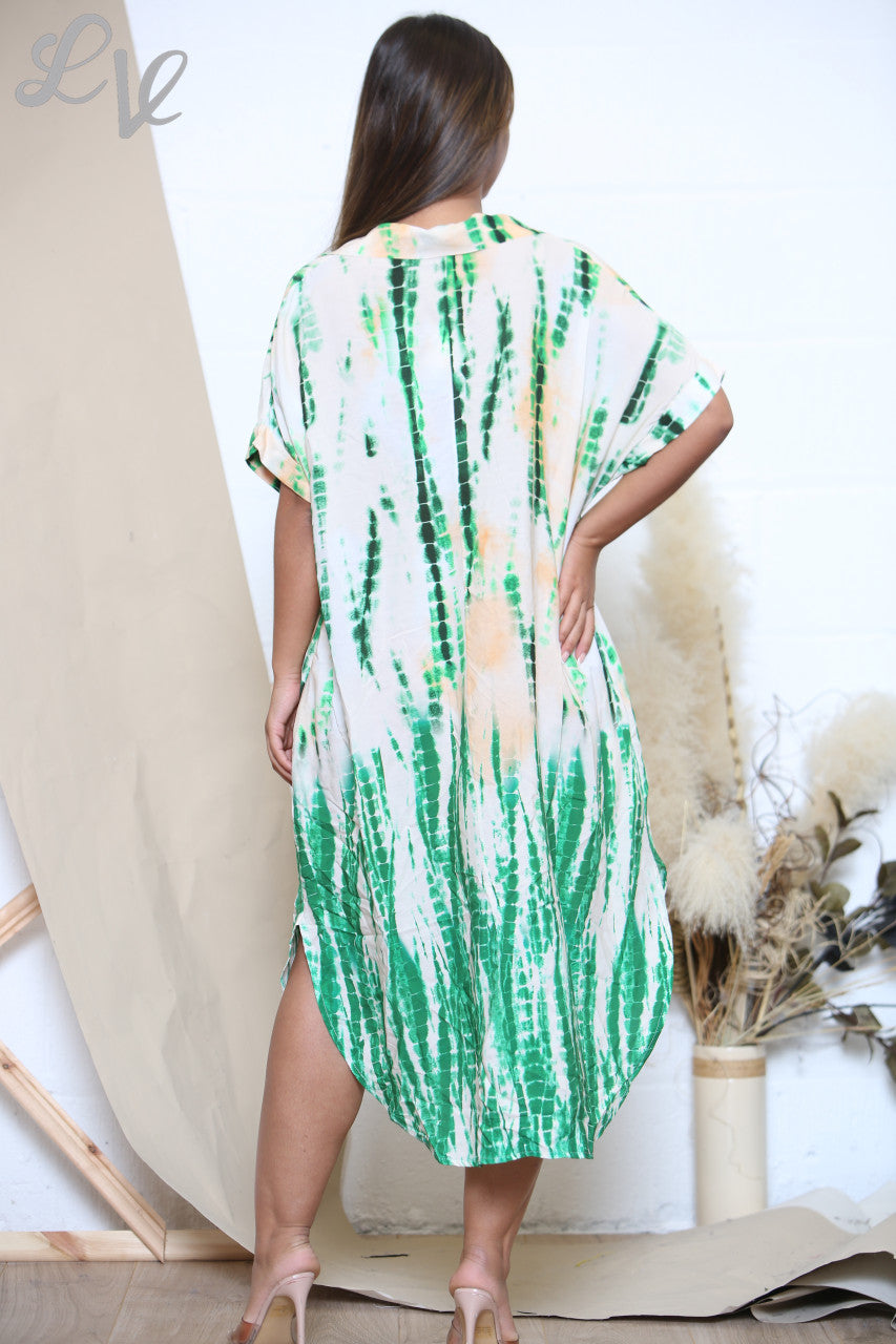 Ladies Tie Dye Shirt Dress Green