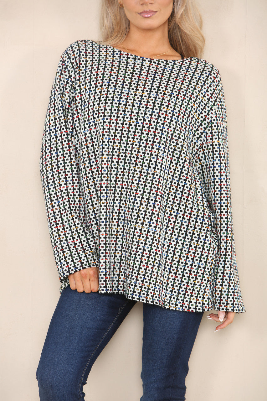 COLOUR FLECK BRICK KNIT YARN KNIT JUMPER WHITE