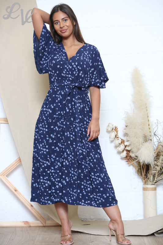 Dames midi-jurk met ditsy bloemenprint navy
