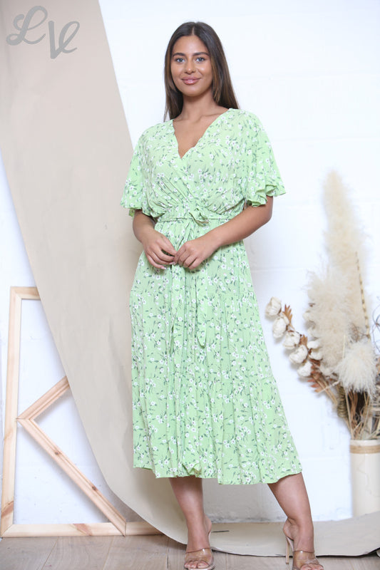 Dames Midi Jurk met Bloemprint Lime