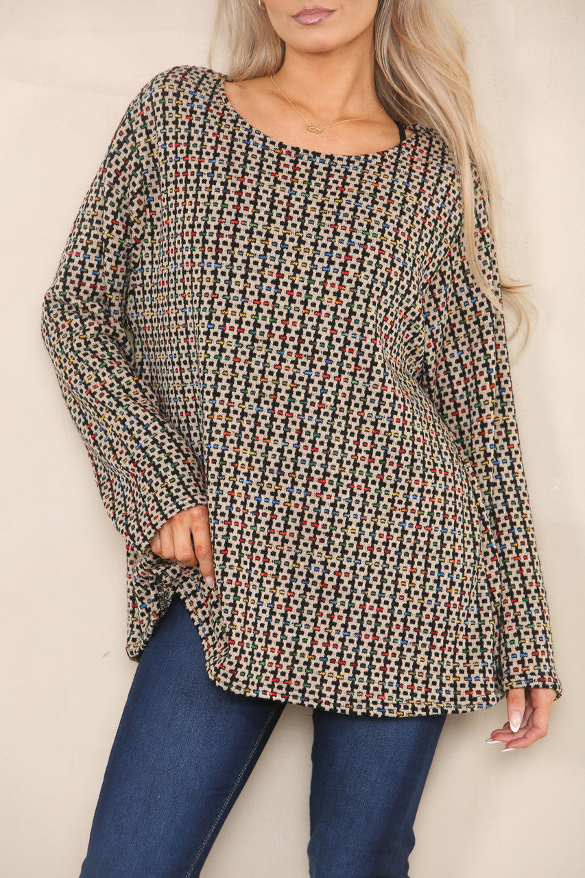 COLOUR FLECK BRICK KNIT YARN KNIT JUMPER STONE