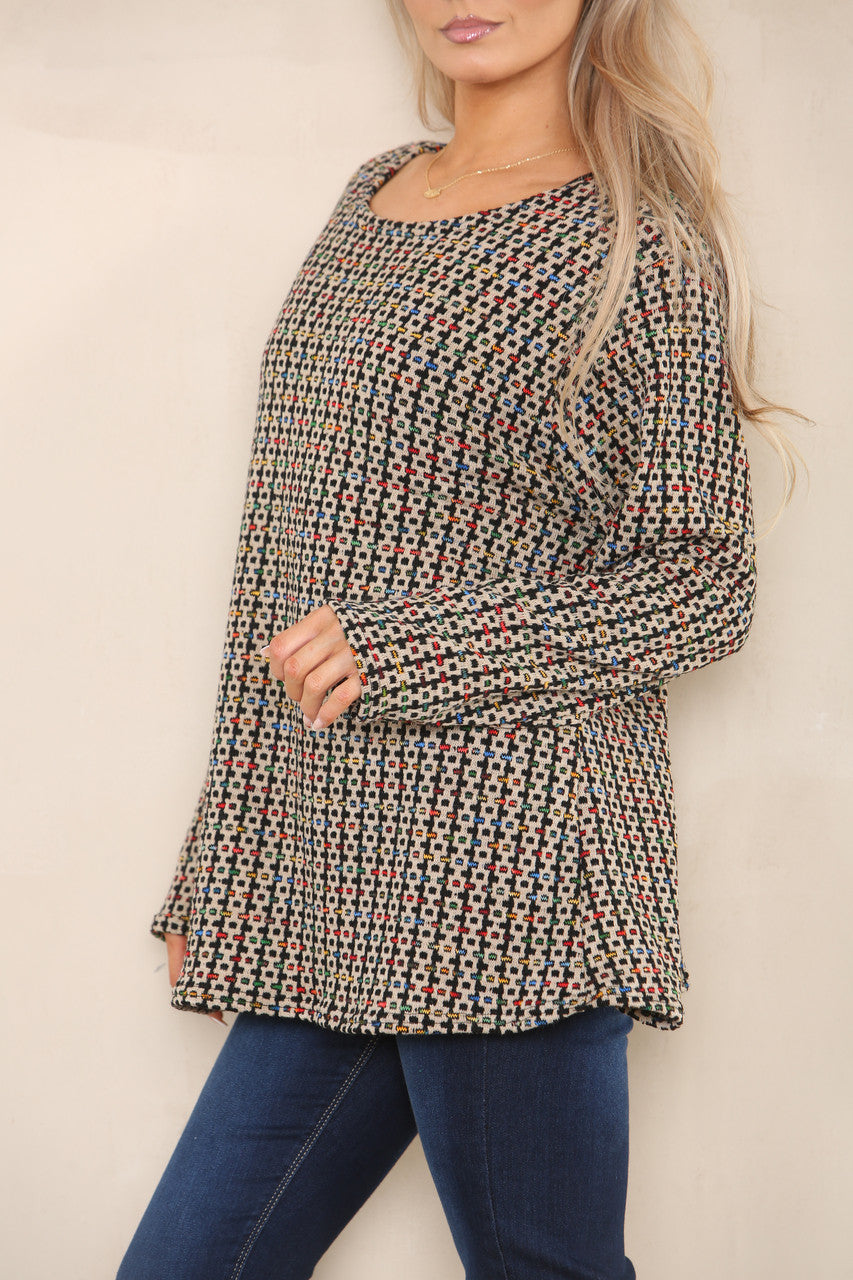 COLOUR FLECK BRICK KNIT YARN KNIT JUMPER STONE