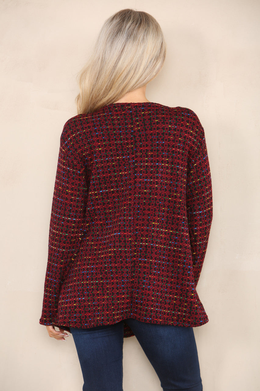 COLOUR FLECK BRICK KNIT YARN KNIT JUMPER BURGUNDY