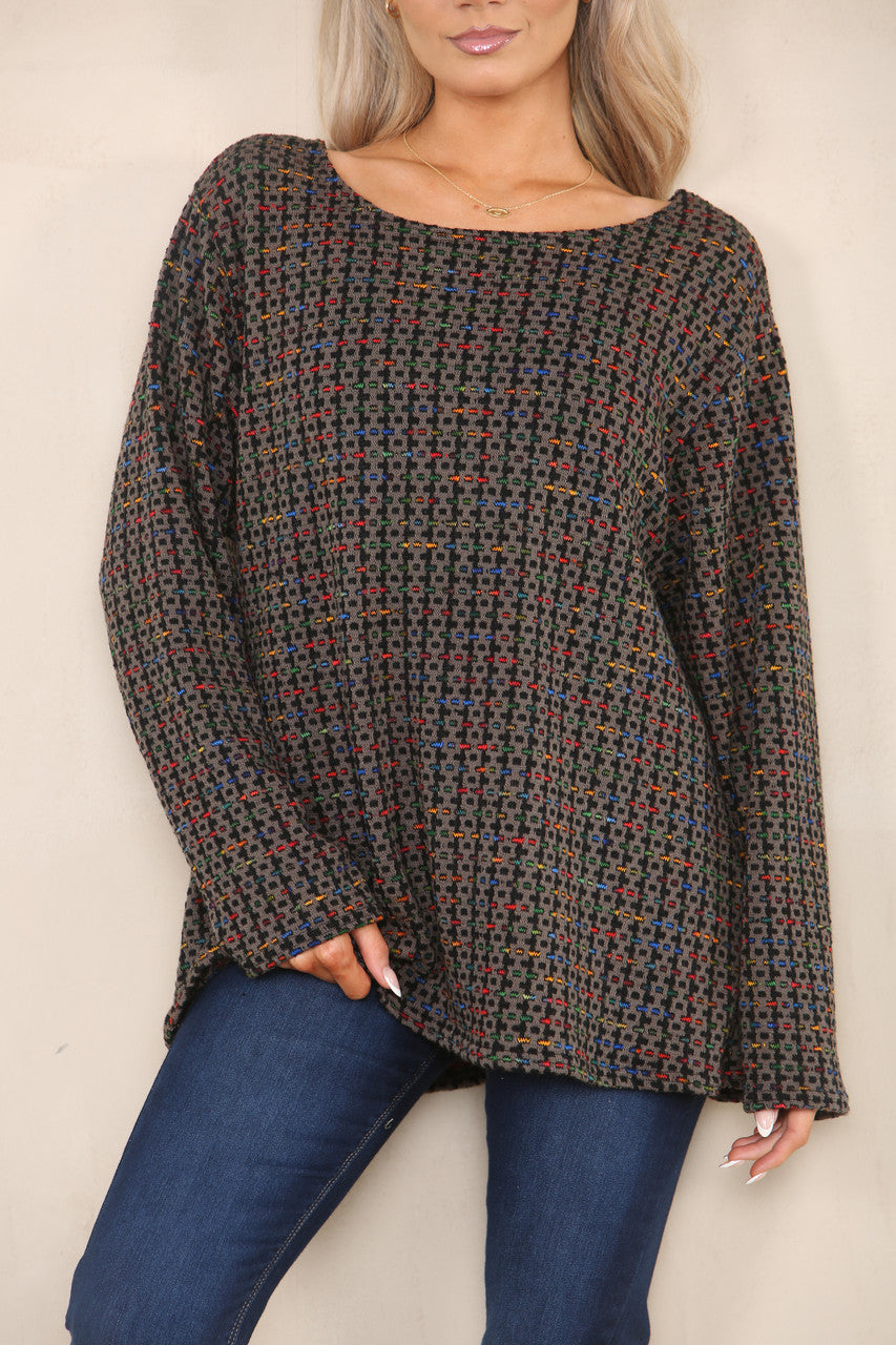 COLOUR FLECK BRICK KNIT YARN KNIT JUMPER BROWN