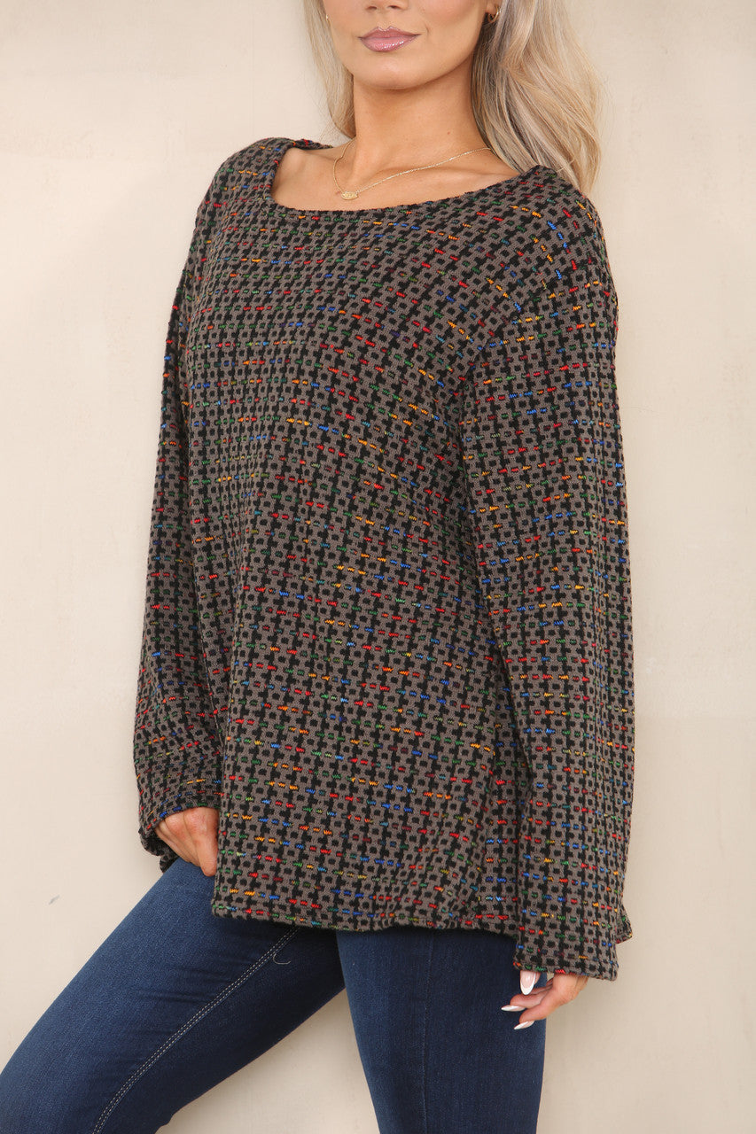 COLOUR FLECK BRICK KNIT YARN KNIT JUMPER BROWN