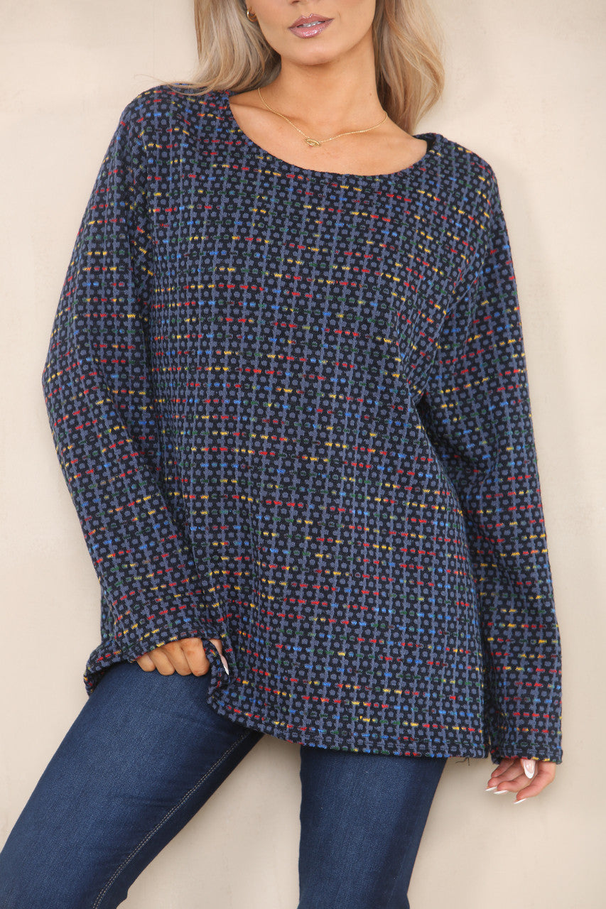 COLOUR FLECK BRICK KNIT YARN KNIT JUMPER DENIM