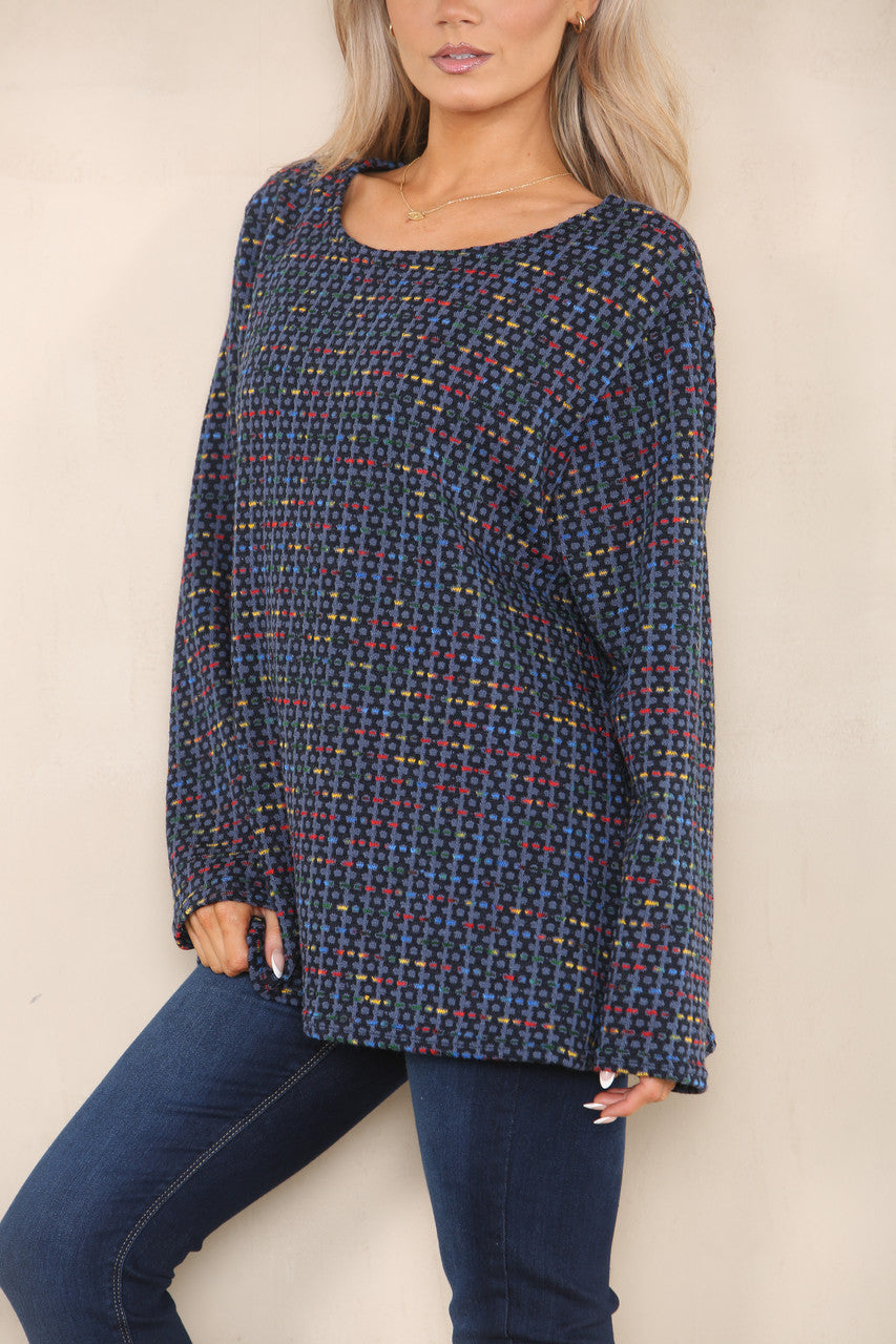 COLOUR FLECK BRICK KNIT YARN KNIT JUMPER DENIM