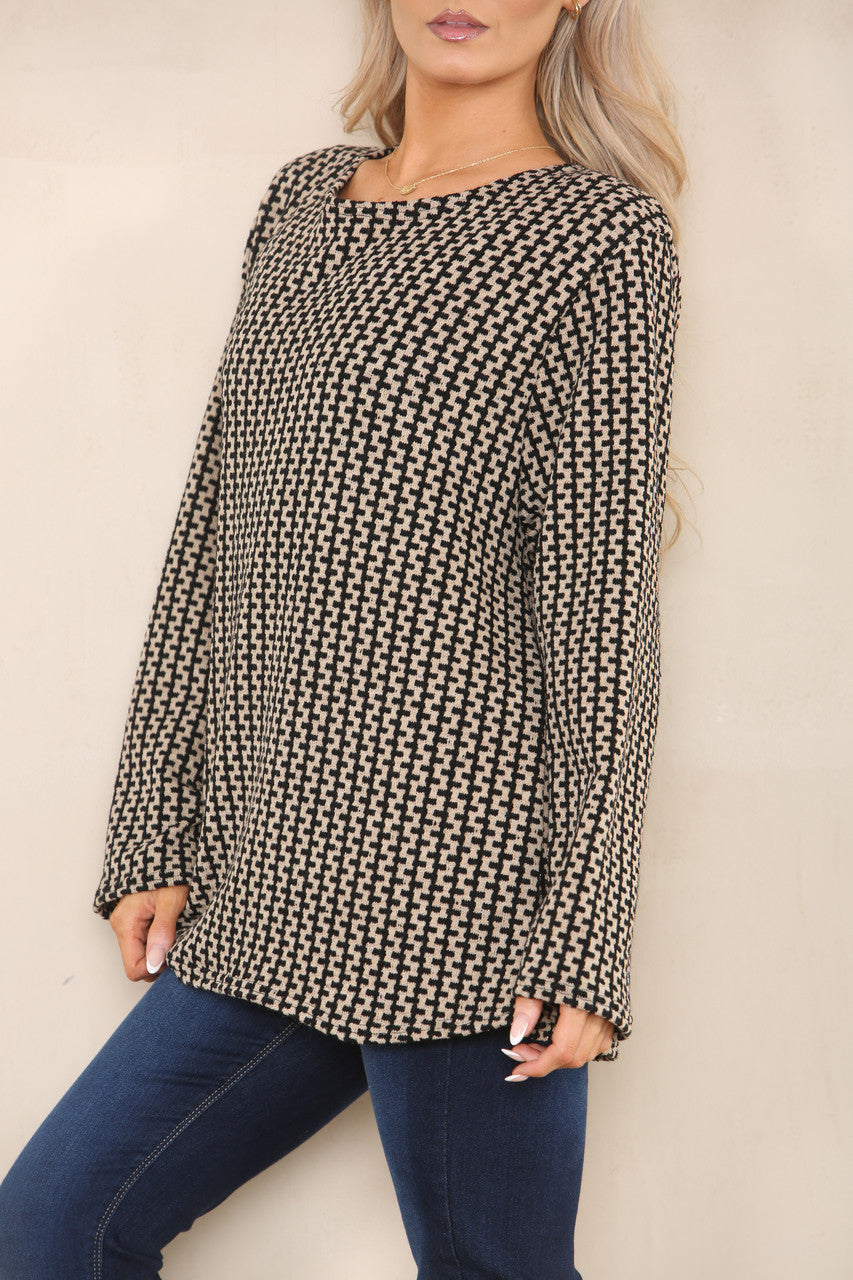 VERTICAL PATTERN YARN KNIT JUMPER STONE