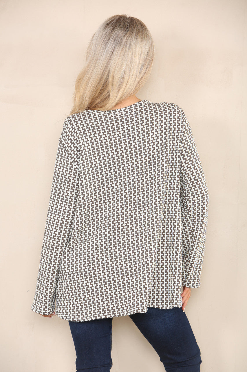 VERTICAL PATTERN YARN KNIT JUMPER TAUPE/WHITE