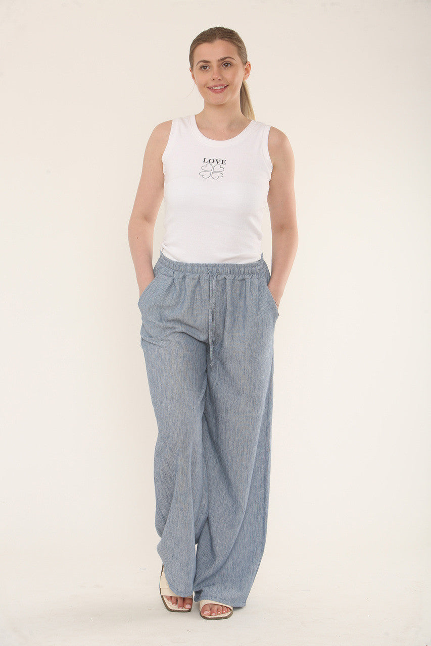 EFFEN BROEK VAN LINNENMIX - DENIM