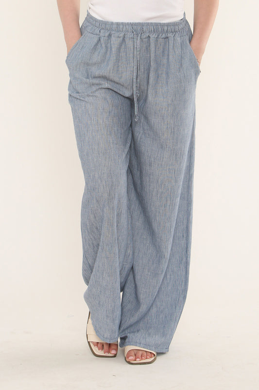 EFFEN BROEK VAN LINNENMIX - DENIM