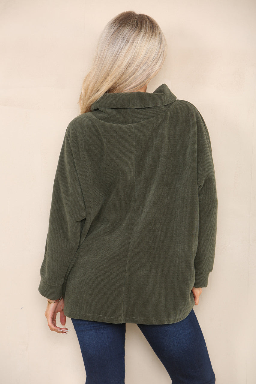 CORD COWL NECK TOP KHAKI