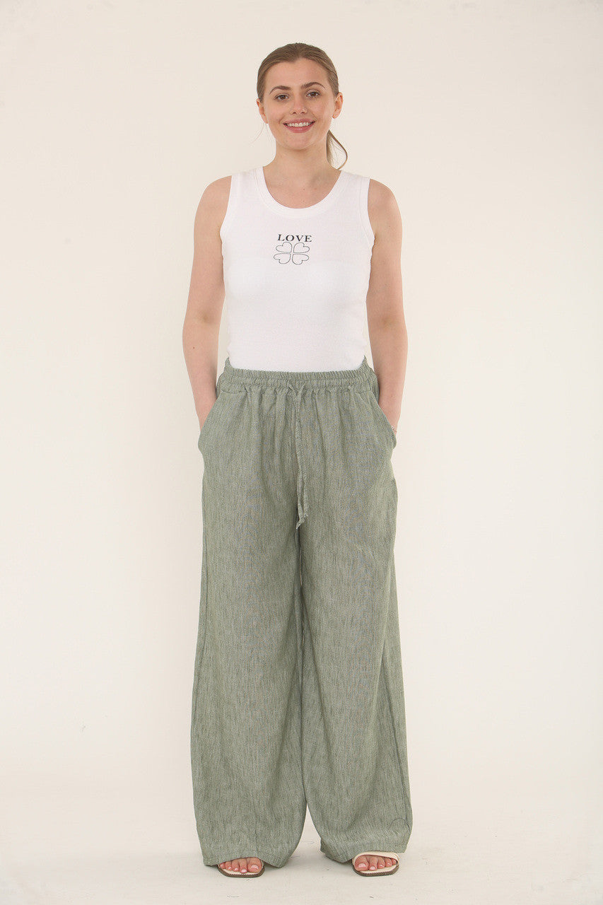 Effen linnenmix broek - Kaki