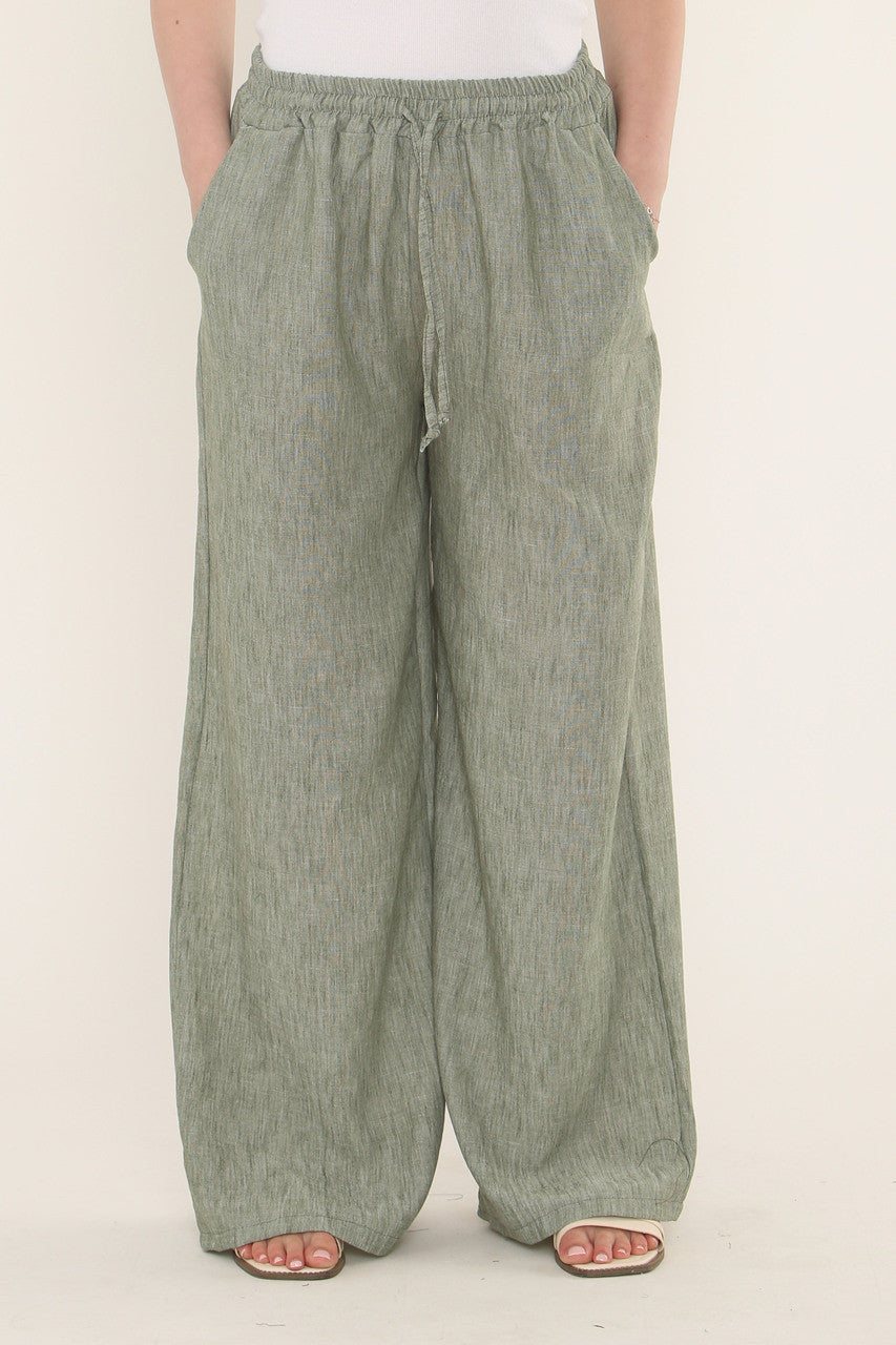 Effen linnenmix broek - Kaki