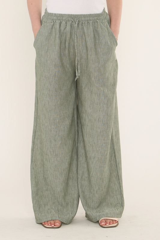 Effen linnenmix broek - Kaki