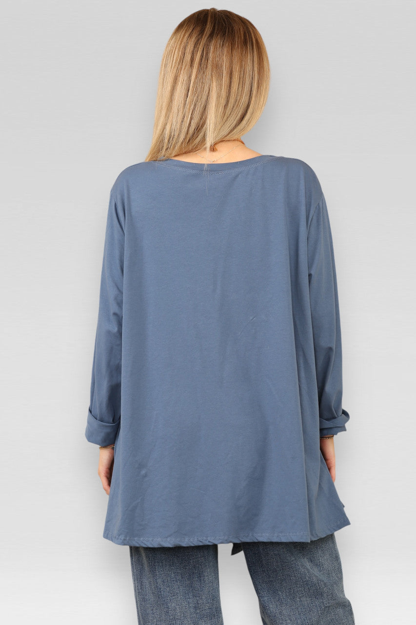 POCKET CUT OUT DETAIL TOP WITH NECKLACE DENIM