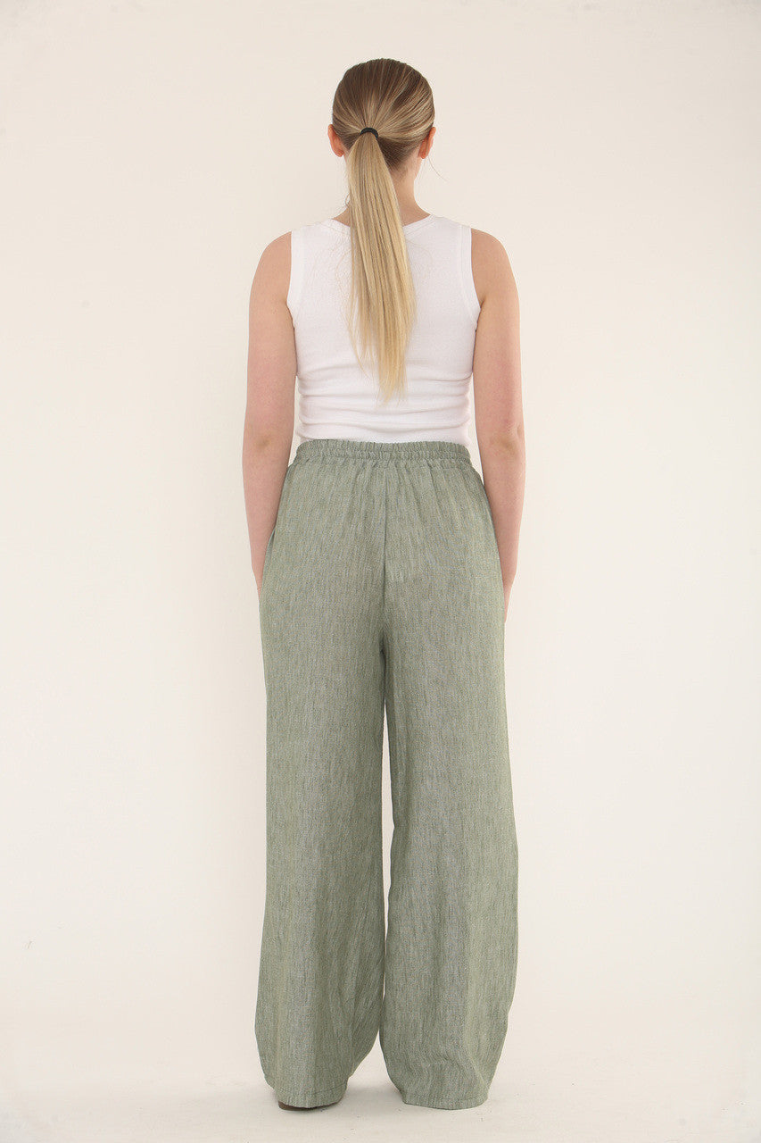 Effen linnenmix broek - Kaki