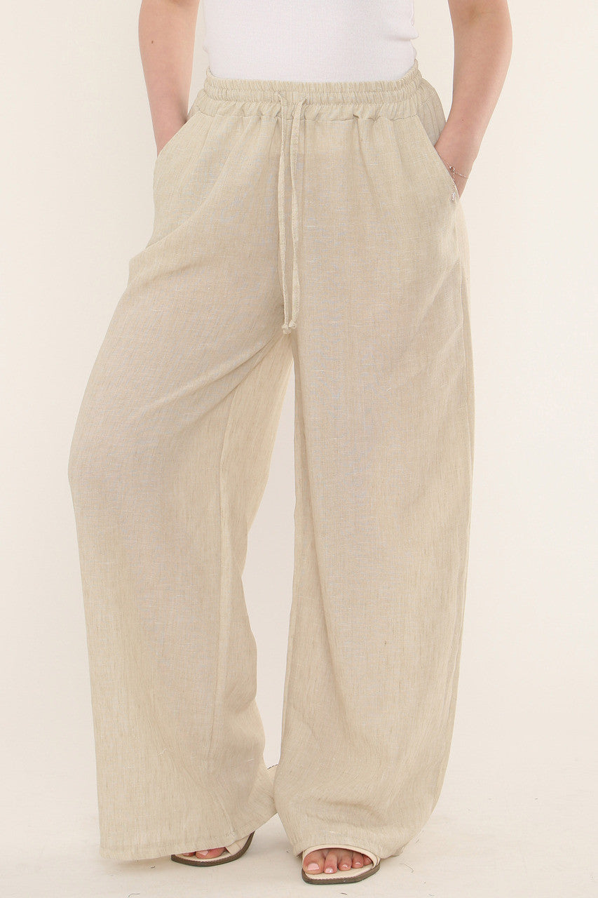 EFFEN LINNENMIX BROEK - STONE