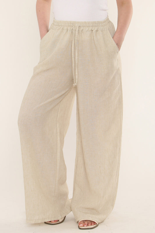 EFFEN LINNENMIX BROEK - STONE