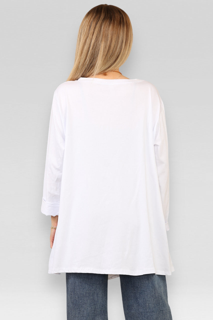 POCKET CUT OUT DETAIL TOP WITH NECKLACE WHITE