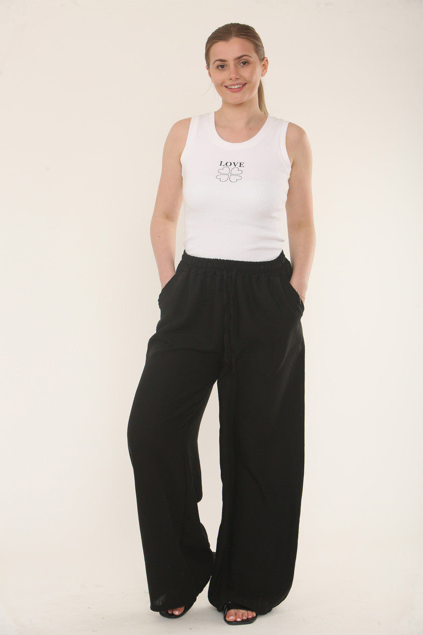 EFFEN BROEK VAN LINNENMIX - ZWART