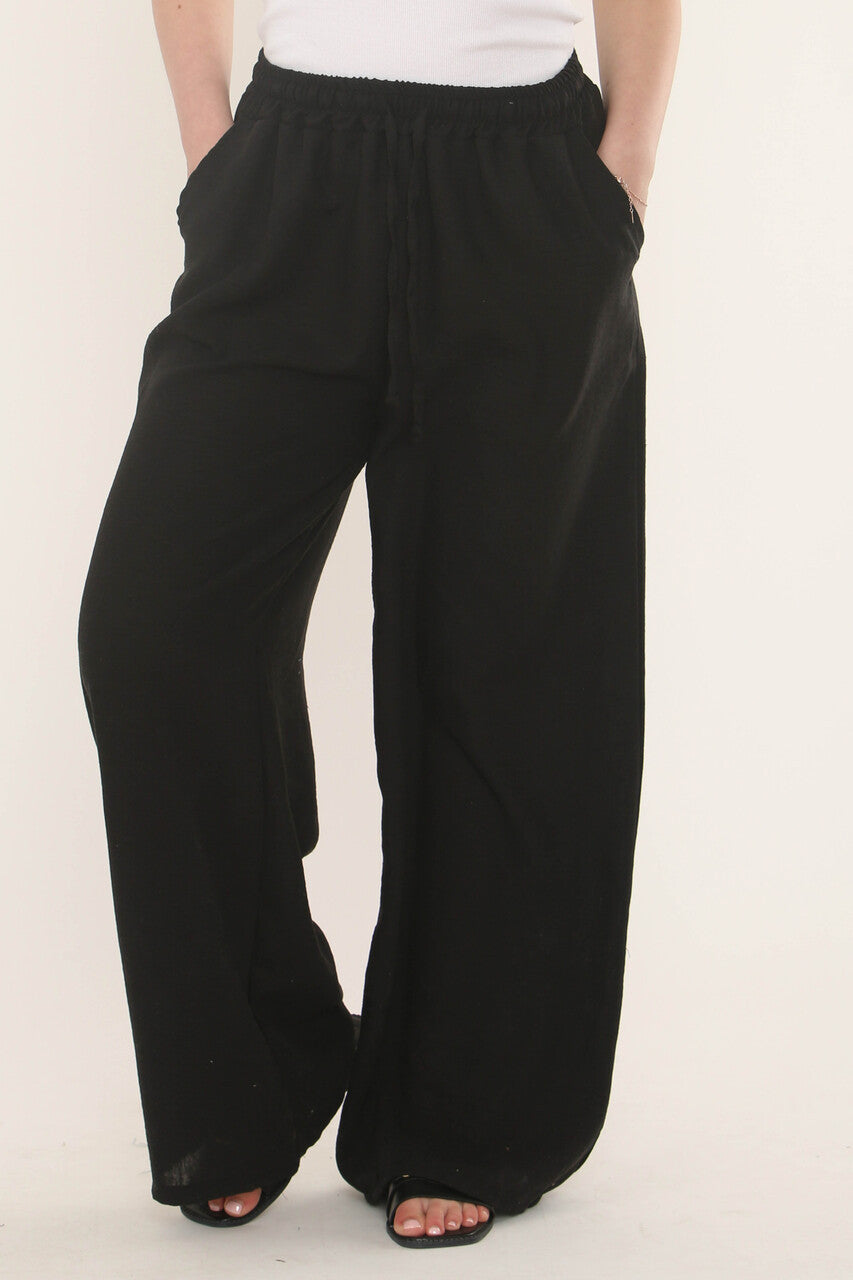 EFFEN BROEK VAN LINNENMIX - ZWART