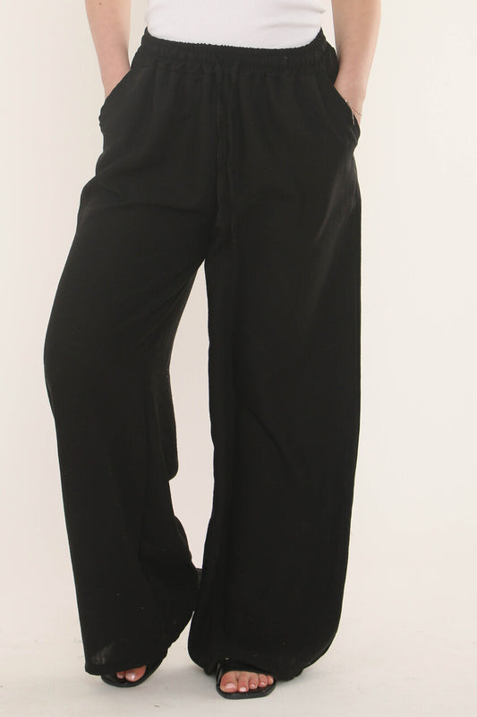 EFFEN BROEK VAN LINNENMIX - ZWART