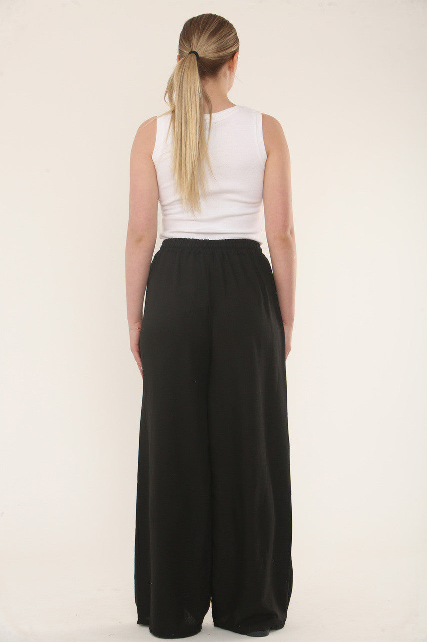 EFFEN BROEK VAN LINNENMIX - ZWART
