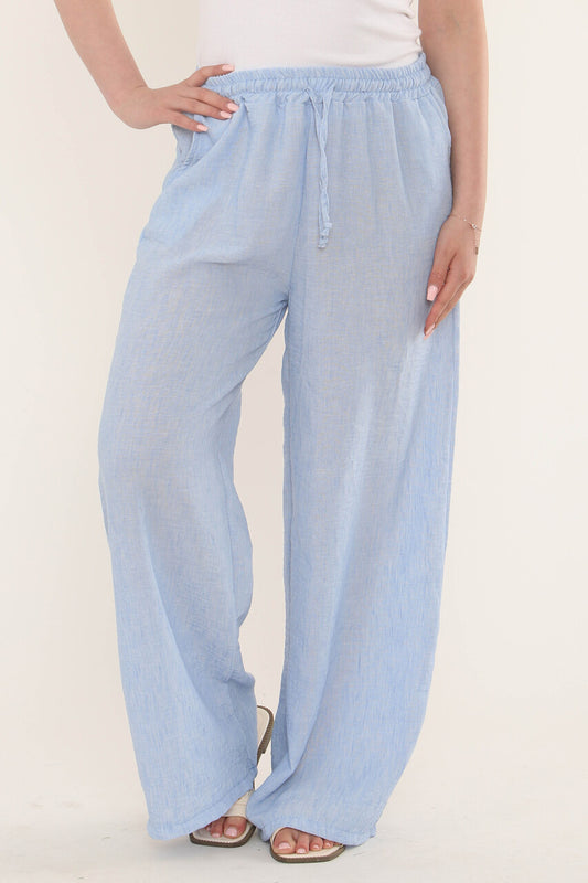 EFFEN LINNEN MIX BROEK - LICHTBLAUW
