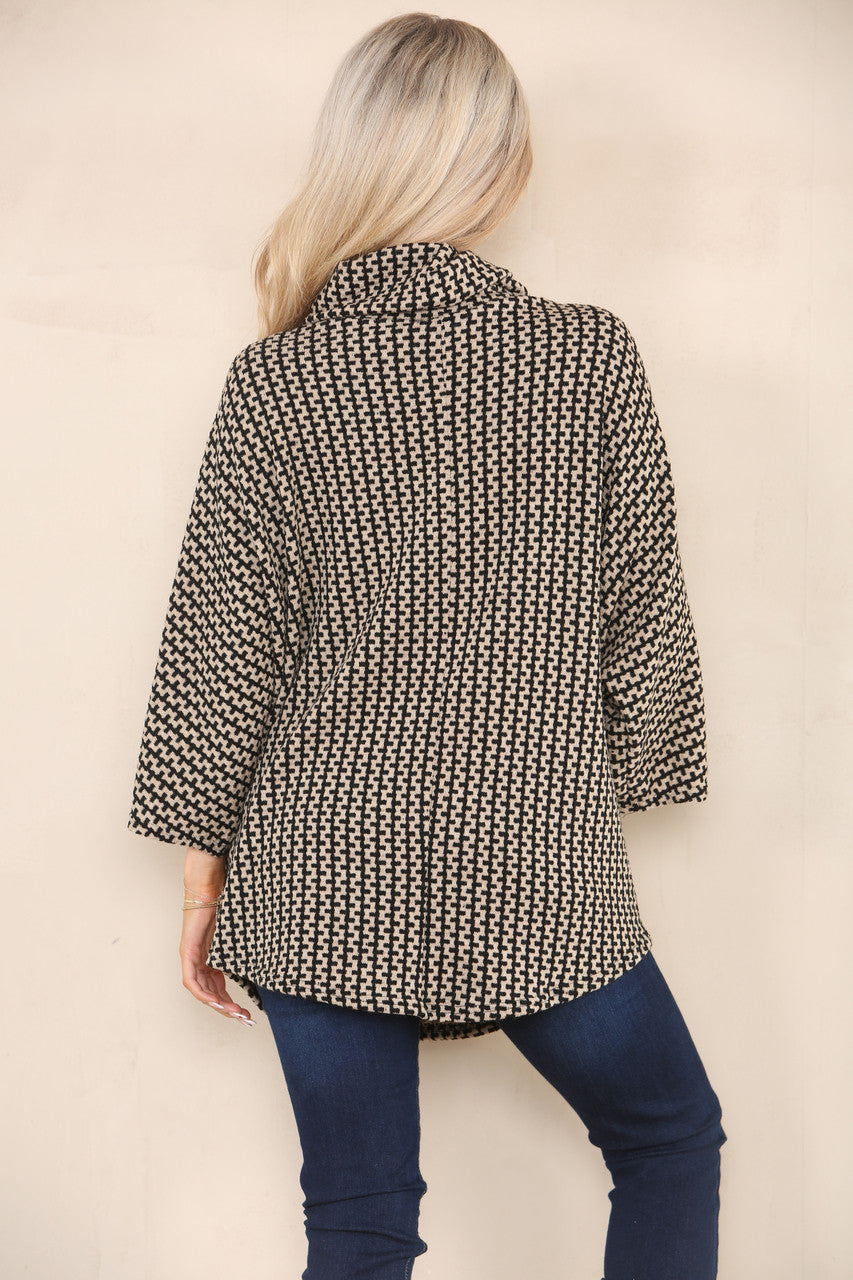 VERTICAL PATTERN YARN KNIT COWL NECK JUMPER STONE
