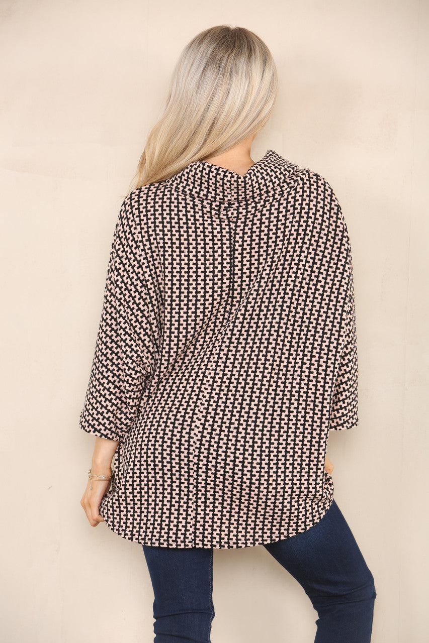 VERTICAL PATTERN YARN KNIT COWL NECK JUMPER DUSTY PINK