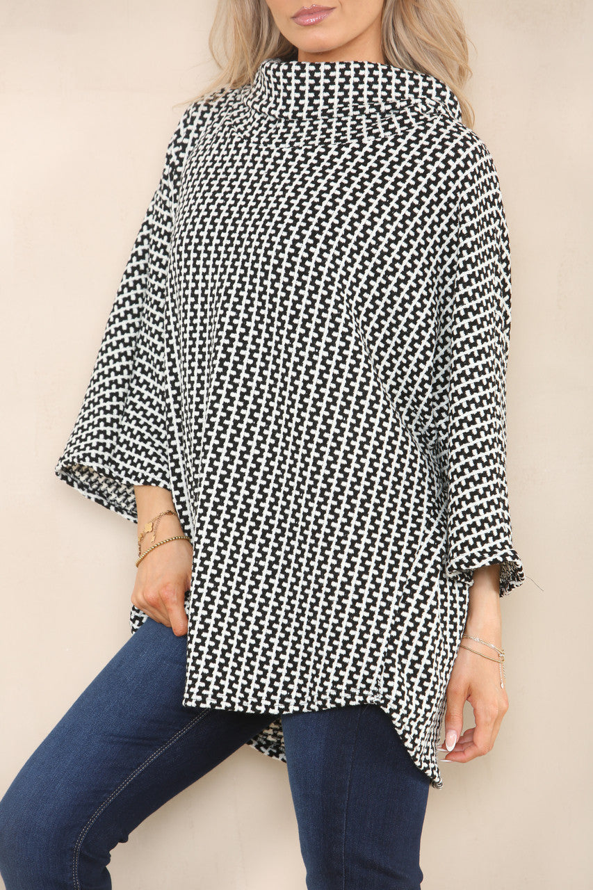 VERTICAL PATTERN YARN KNIT COWL NECK JUMPER WHITE