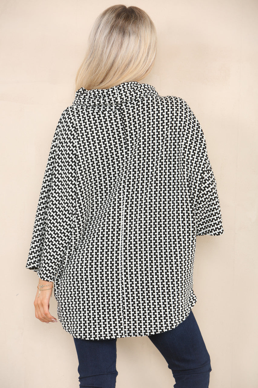 VERTICAL PATTERN YARN KNIT COWL NECK JUMPER WHITE