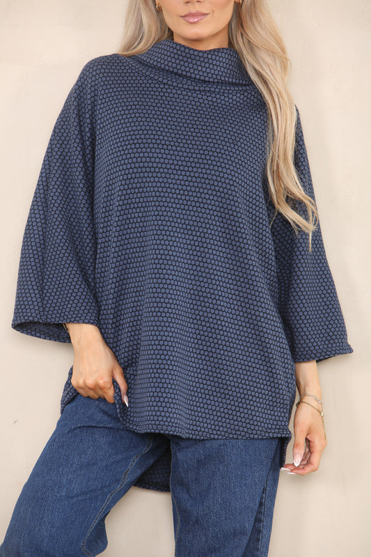 GEOMETRISCH PATROON GEBREIDE COLTRUI JURK DENIM