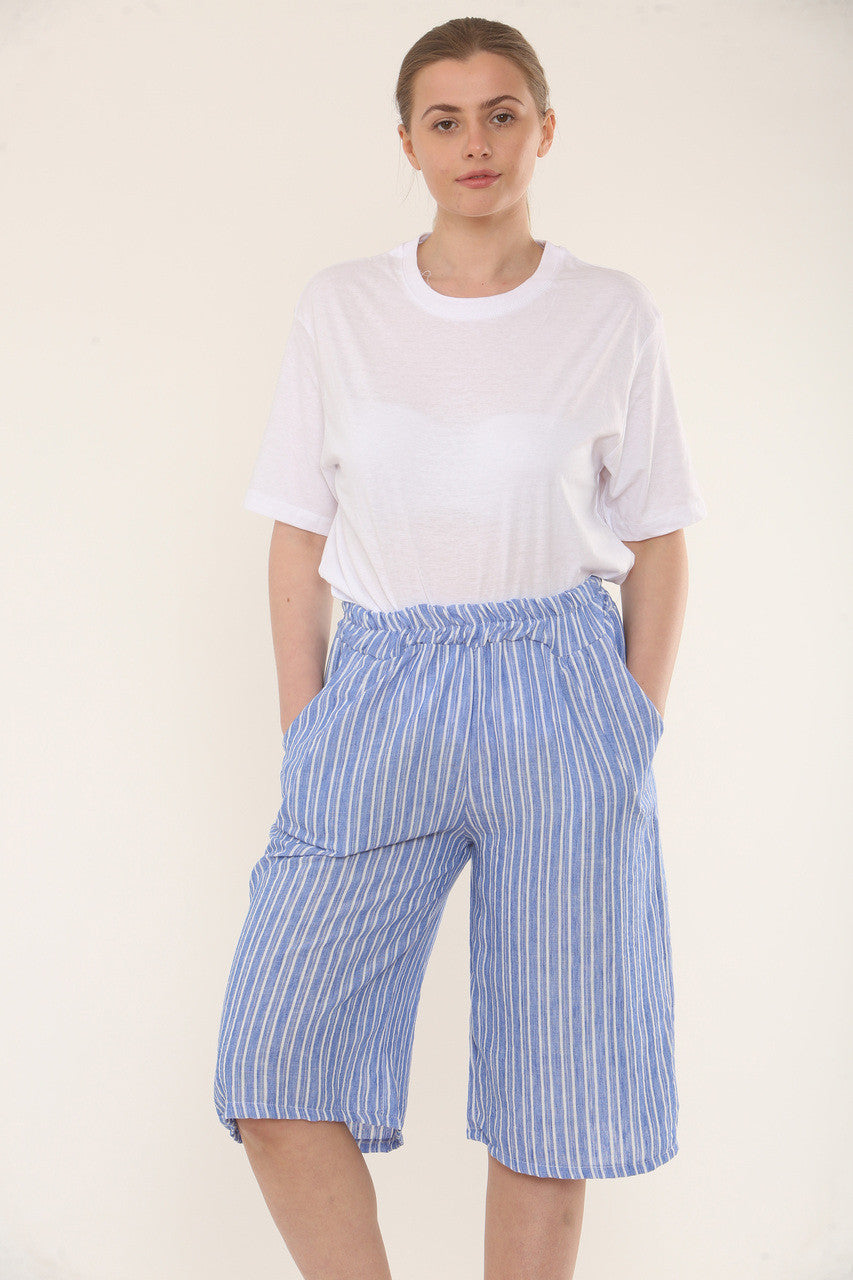 BERMUDA SHORTS MET NAALDSTREEP - DENIM