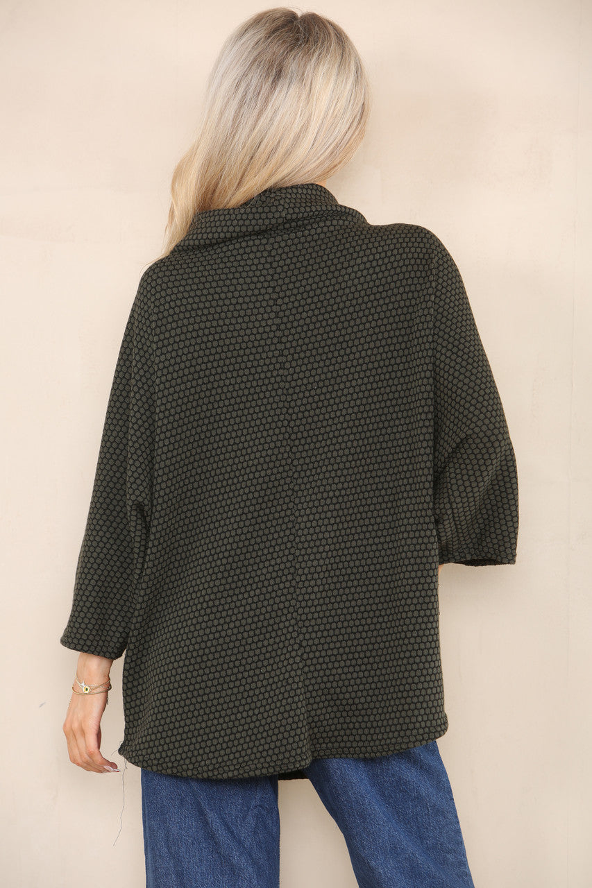 GEO PATTERN YARN KNIT COWL NECK JUMPER KHAKI
