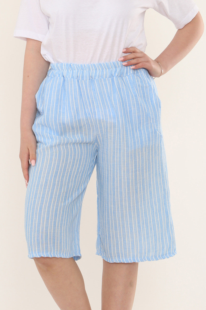 GESTREEPT KORT CO-ORD SET - LICHTBLAUW
