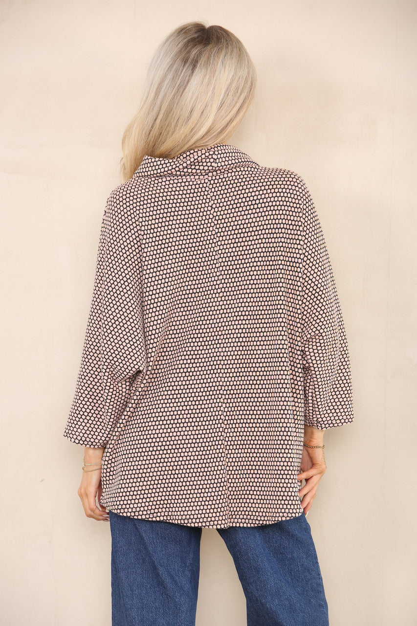 GEO PATTERN YARN KNIT COWL NECK JUMPER DUSTY PINK