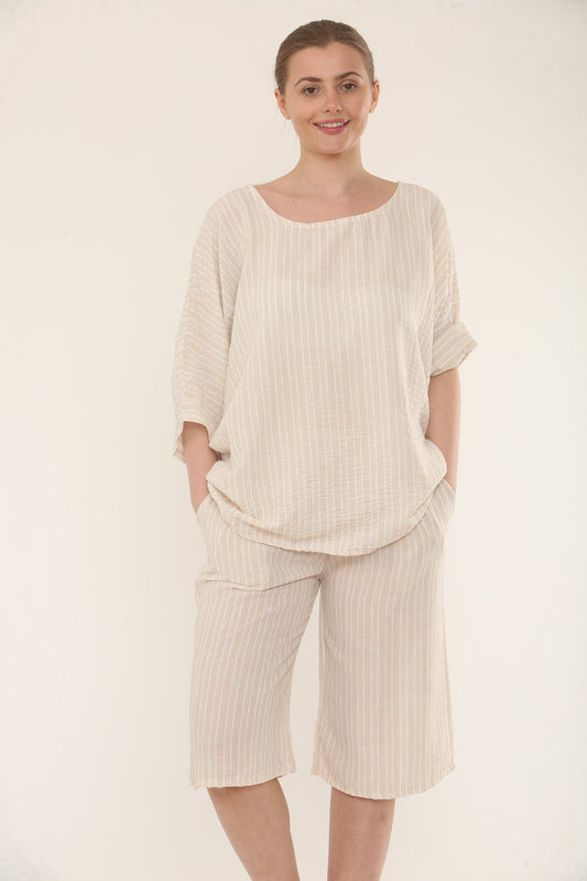 PINSTRIPE KORTE CO-ORD SET - STEEN