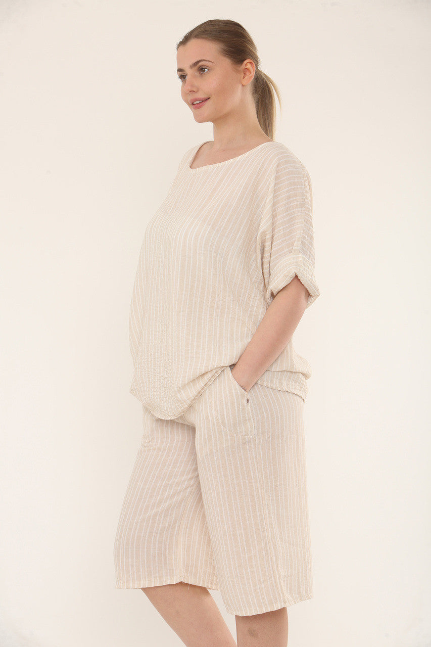 PINSTRIPE KORTE CO-ORD SET - STEEN