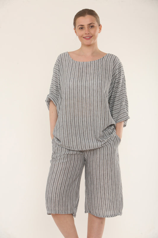STREEPJES SHORTS CO-ORD SET - ANTRACIET