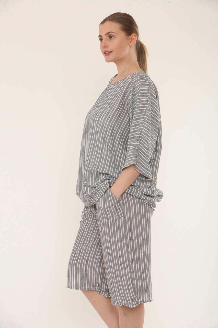 STREEPJES SHORTS CO-ORD SET - ANTRACIET