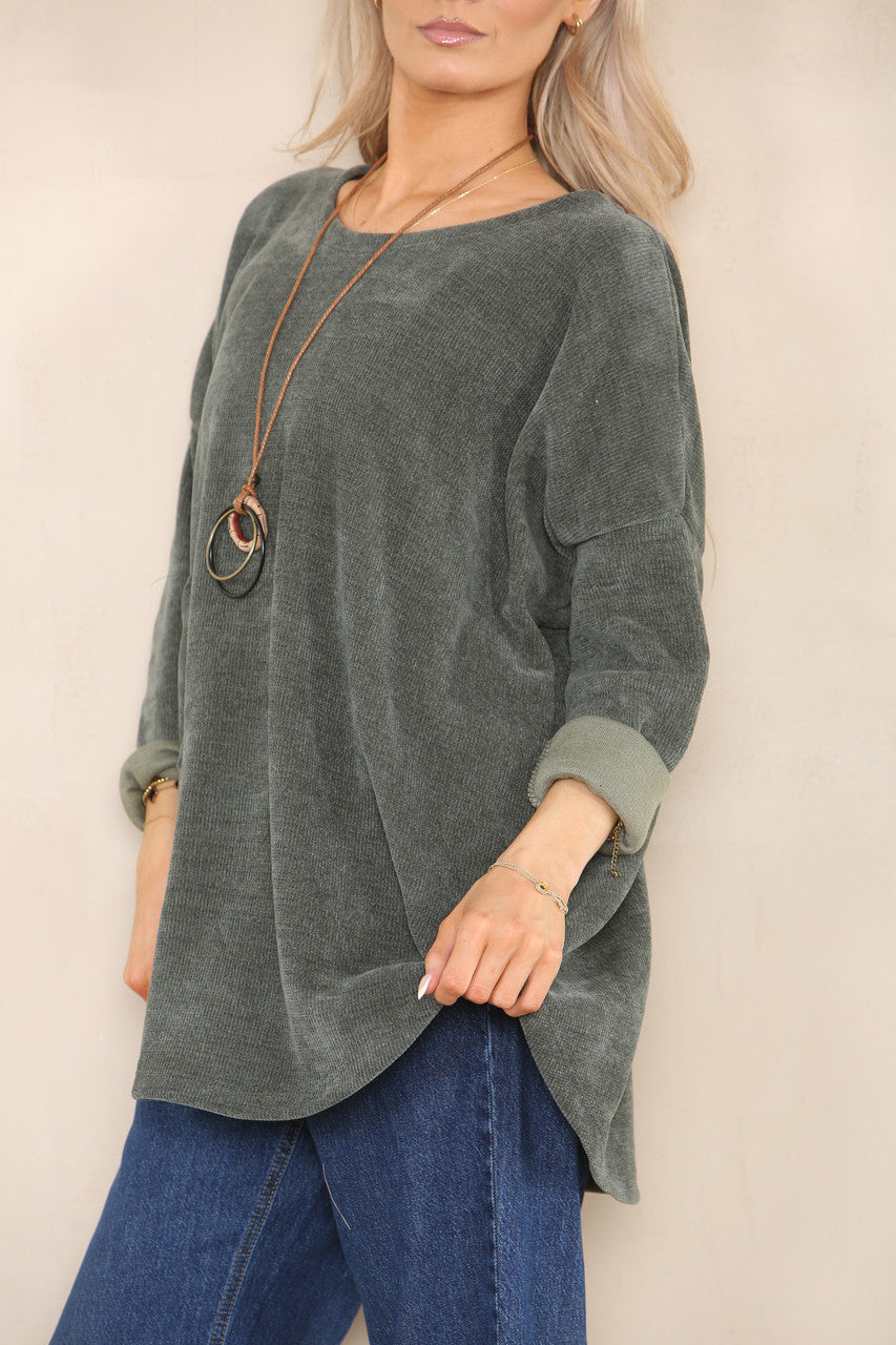 CORDUROY TOP MET KETTING KHAKI