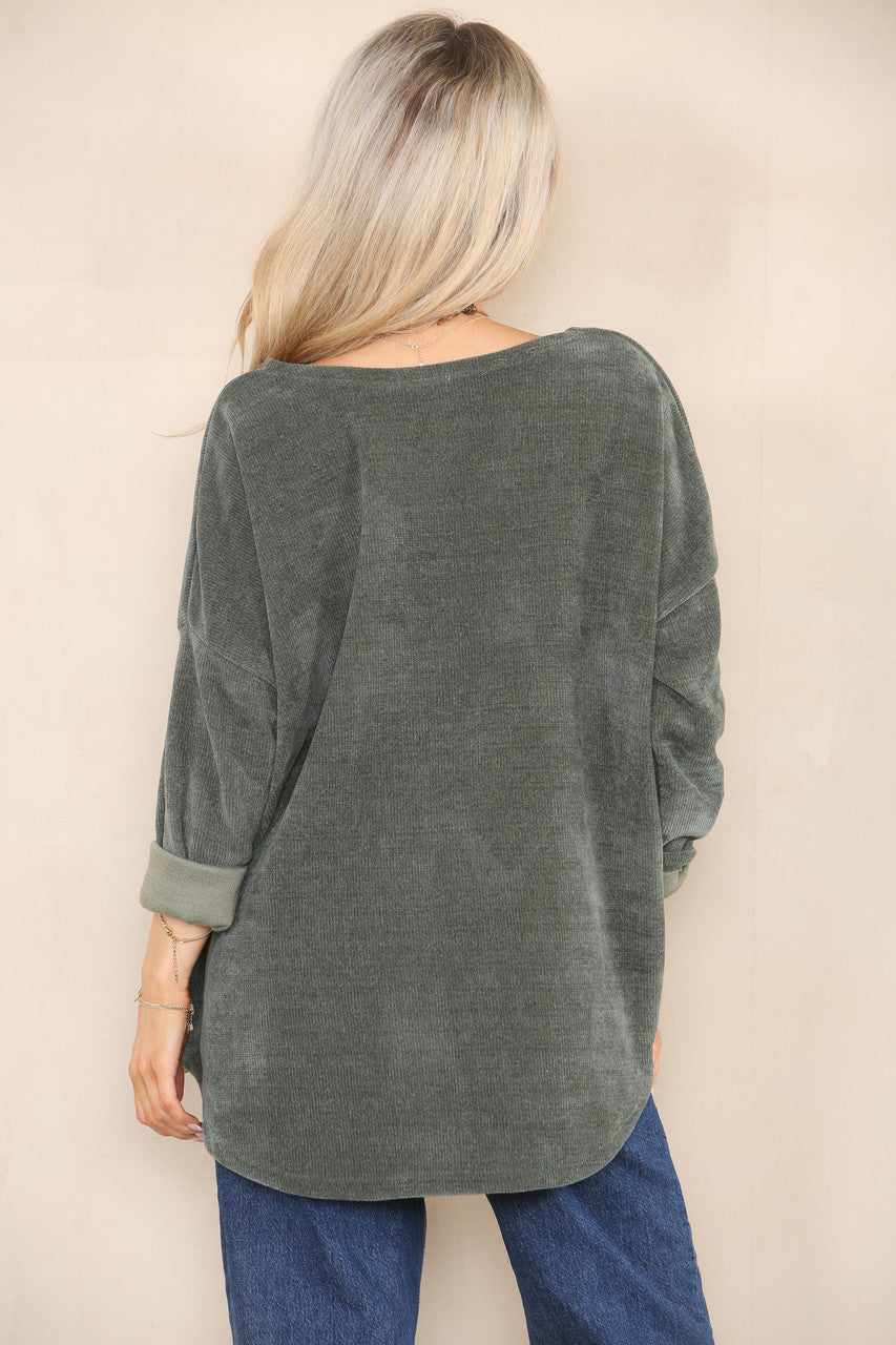 CORDUROY TOP MET KETTING KHAKI