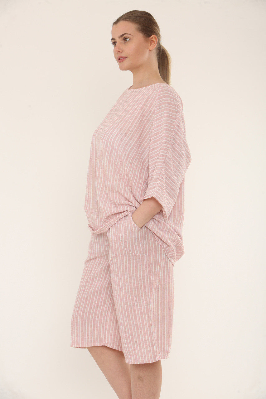 PINSTRIPE SHORT CO-ORD SET - DUSTY PINK