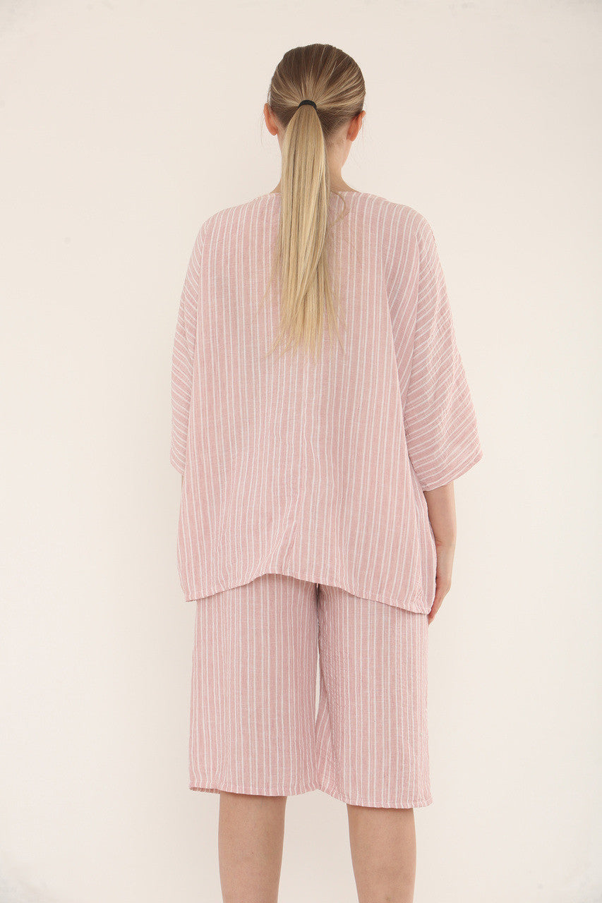 PINSTRIPE SHORT CO-ORD SET - DUSTY PINK