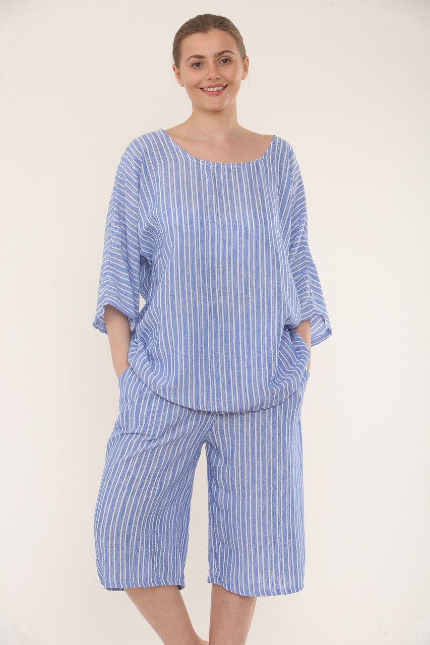 STREEPJES SHORTS CO-ORD SET - DENIM